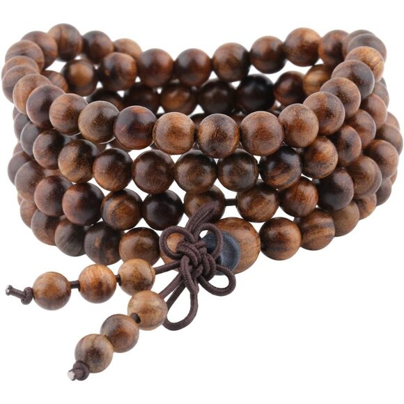 Tibetan Buddhist Mala Bracelet 108 Natural Wood Prayer Beads for Women Men - Picture 1 of 5